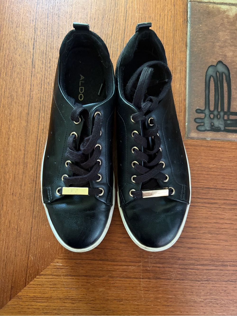 Aldo Black Sneakers with Gold Hardware